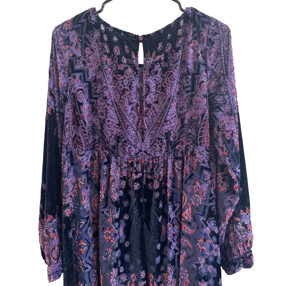 Free People Boho‎ Mirror, Mirror Long Sleeve Burnout Velvet Minidress, Medium